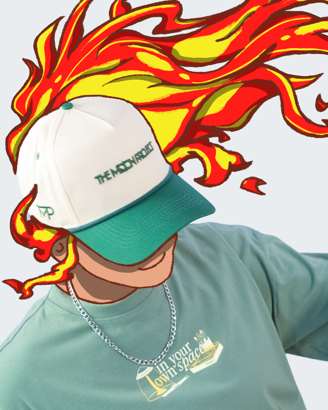 In Your Own Space Baseball Cap in Cream/Green