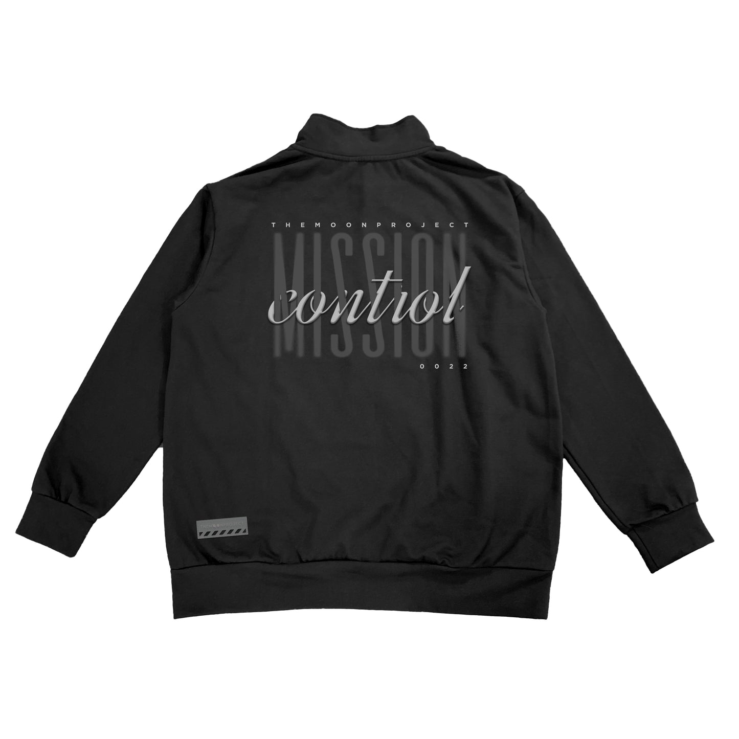 "Mission Control" in Black Half-Zip Sweater