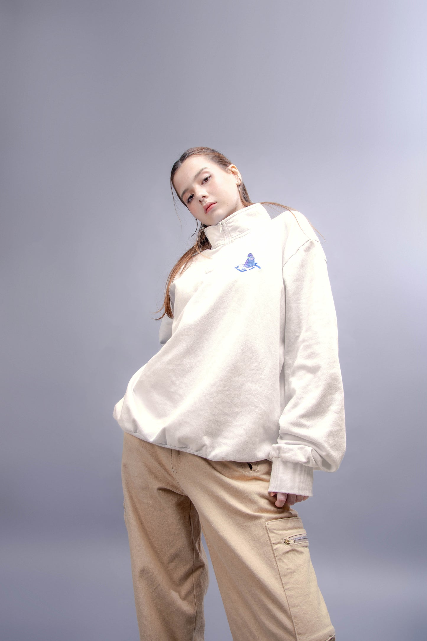 "Lost in The Cosmos" in Off White Half-Zip Sweater