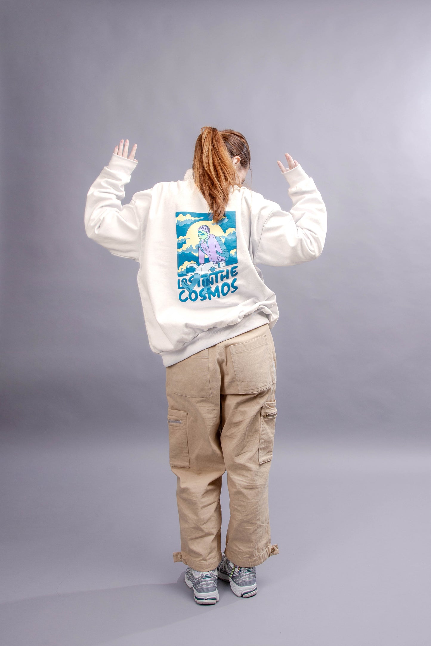 "Lost in The Cosmos" in Off White Half-Zip Sweater