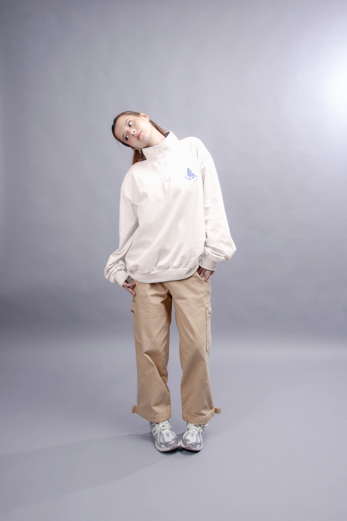 "Lost in The Cosmos" in Off White Half-Zip Sweater